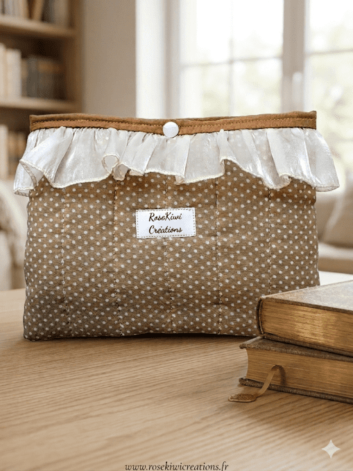 Pochette à livre beige à pois blancs