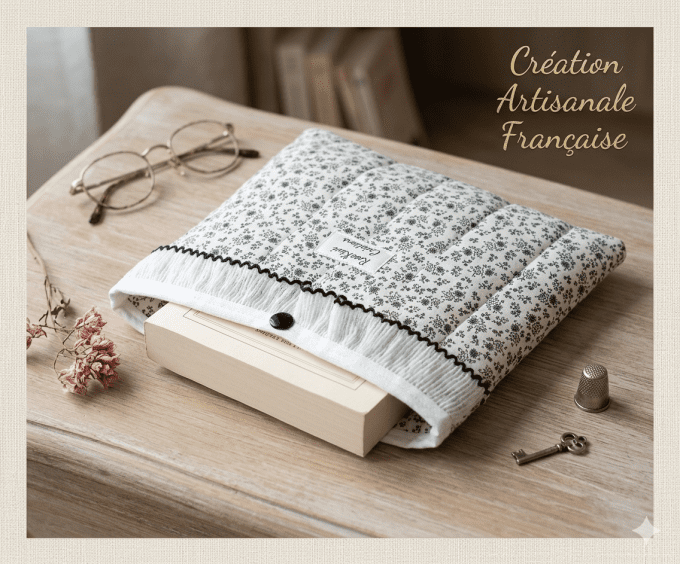 Pochette à livres fleuri noir et blanc