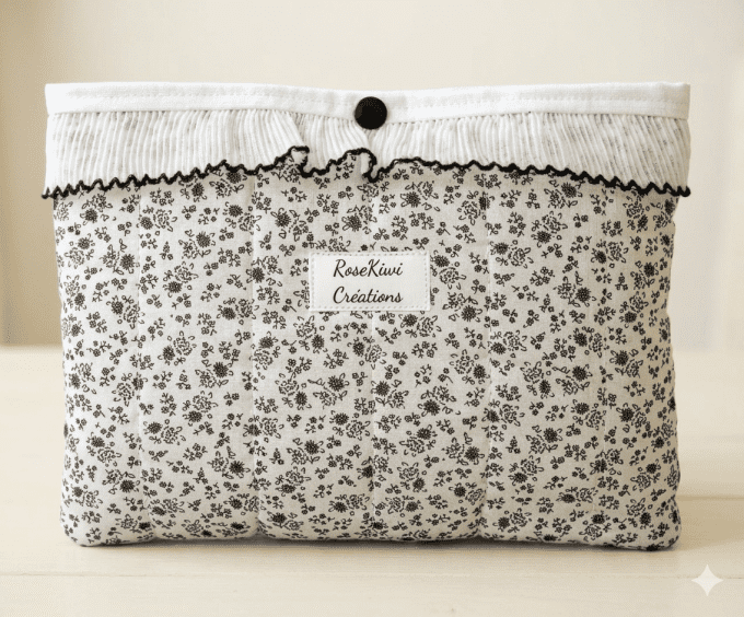 Pochette à livres fleuri noir et blanc