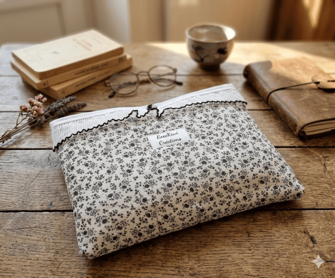 Pochette à livres fleuri noir et blanc