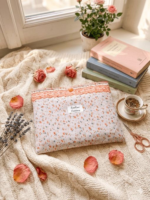 Pochette à livre fleurie Orange et blanc