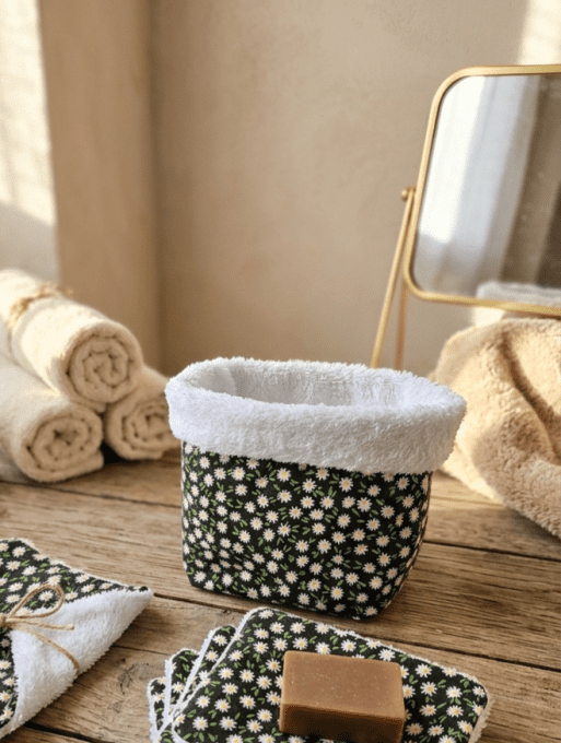 Maxi cotons lavables XXL réutilisables + panier assorti – Lot de 6 – Bambou bio & coton Oeko-Tex