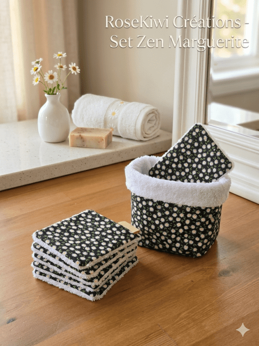 Maxi cotons lavables XXL réutilisables + panier assorti – Lot de 6 – Bambou bio & coton Oeko-Tex
