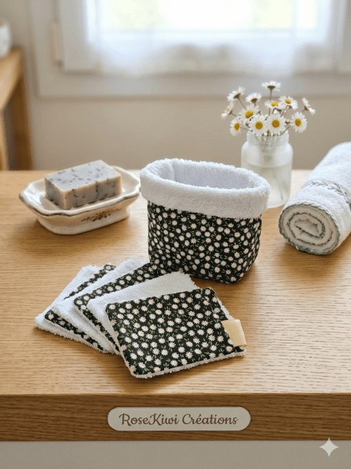 Maxi cotons lavables XXL réutilisables + panier assorti – Lot de 6 – Bambou bio & coton Oeko-Tex