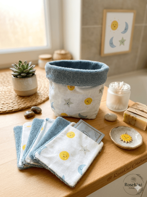 Maxi cotons lavables XXL réutilisables avec panier assorti – Lot de 6 – Bambou bio & coton Oeko-Tex