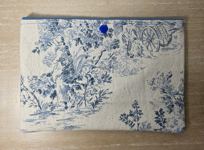 Pochette à livre Vintage en toile de Jouy Bleu et crème