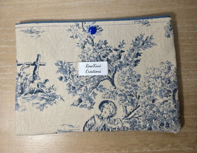 Pochette à livre Vintage en toile de Jouy Bleu et crème