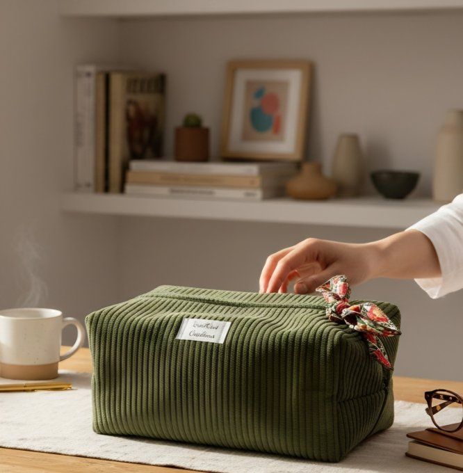 Trousse de toilette en velours côtelé