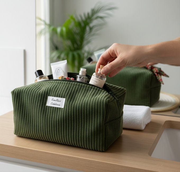 Trousse de toilette en velours côtelé