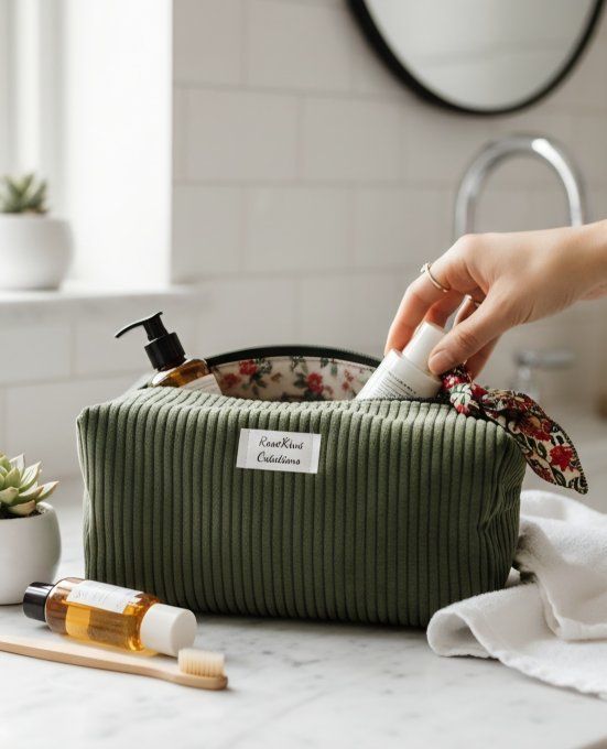 Trousse de toilette en velours côtelé