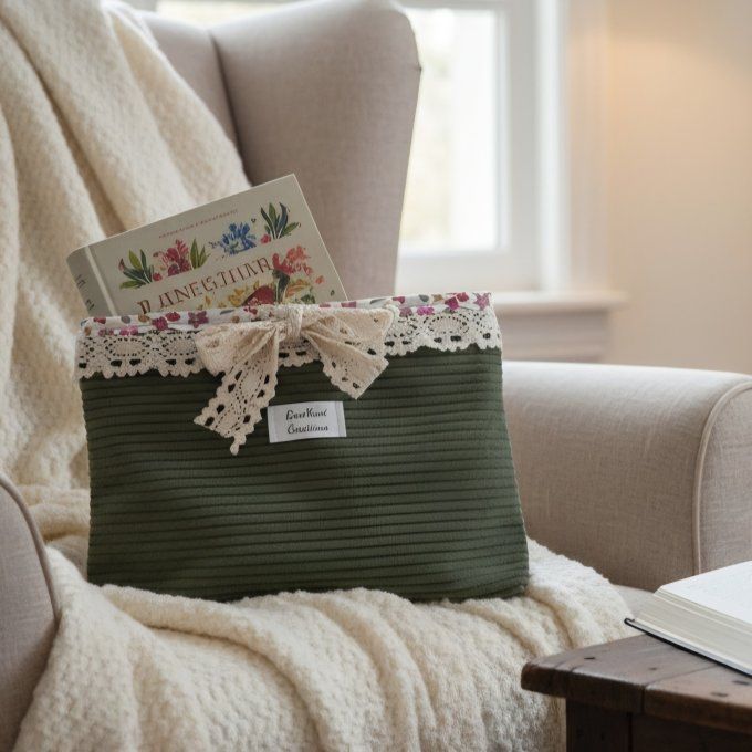 Pochette à livres Velours côtelé Vert kaki